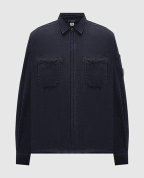 C.P. Company Blue linen shirt with logo patch MSH259A110533G