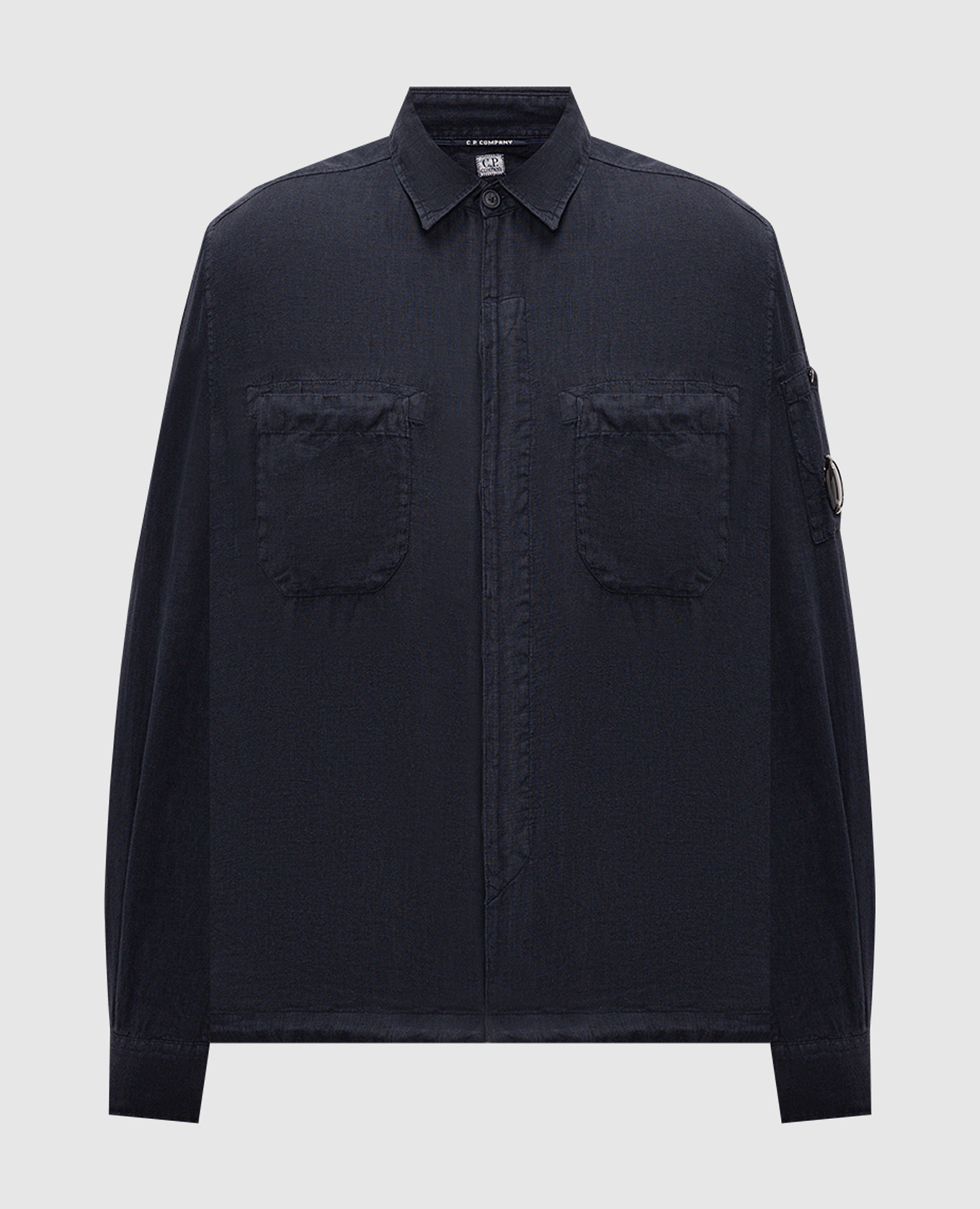 Blue linen shirt with logo patch C.P. Company