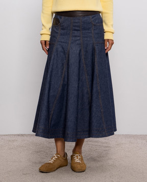 Max & Co Blue denim skirt with linen and logo patch MCOUFO
