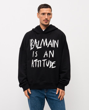 Balmain Black hoodie with contrast print GH1JT250GF40