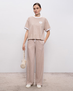 Peserico Beige melange t-shirt with logo patch S06475J005667