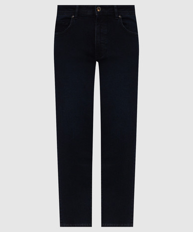 Dark blue jeans with logo patch