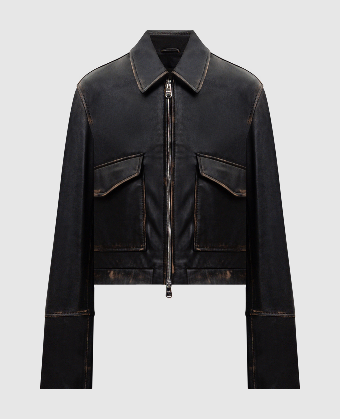 

Black distressed leather jacket Dondup