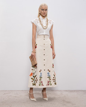 Valentino Beige denim maxi skirt with embroidery 8B3DD28Z9Y5