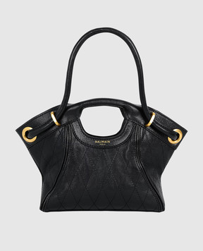 Balmain Black leather bag with logo print HN1FE077LSP6
