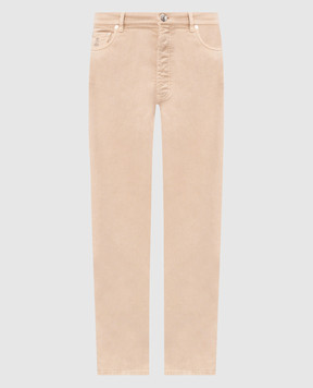Brunello Cucinelli Beige jeans with patch and embroidered emblem M277PO2090