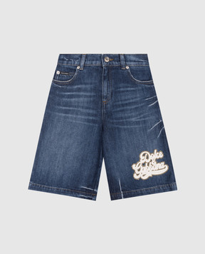 Dolce&Gabbana Children's blue denim shorts with a patch L44Q03LDD66812+