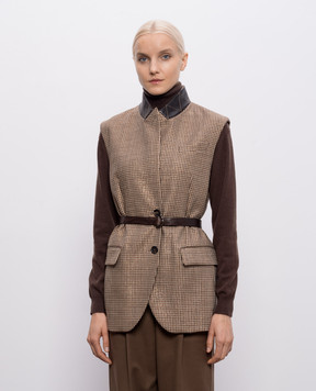 Brunello Cucinelli Beige wool vest with lurex pattern MG5467259P