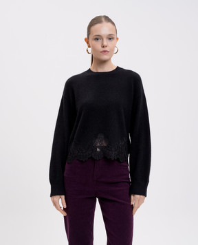 Twinset Black wool jumper with lace 252TT3381