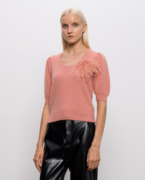 Twinset Pink wool jumper with brooch 262TP3260