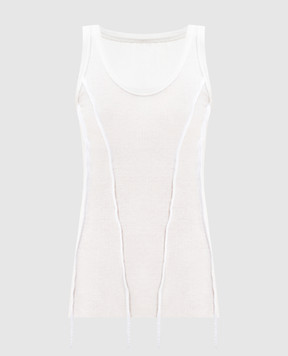 Masnada White ribbed tank top with accent stitching 8092