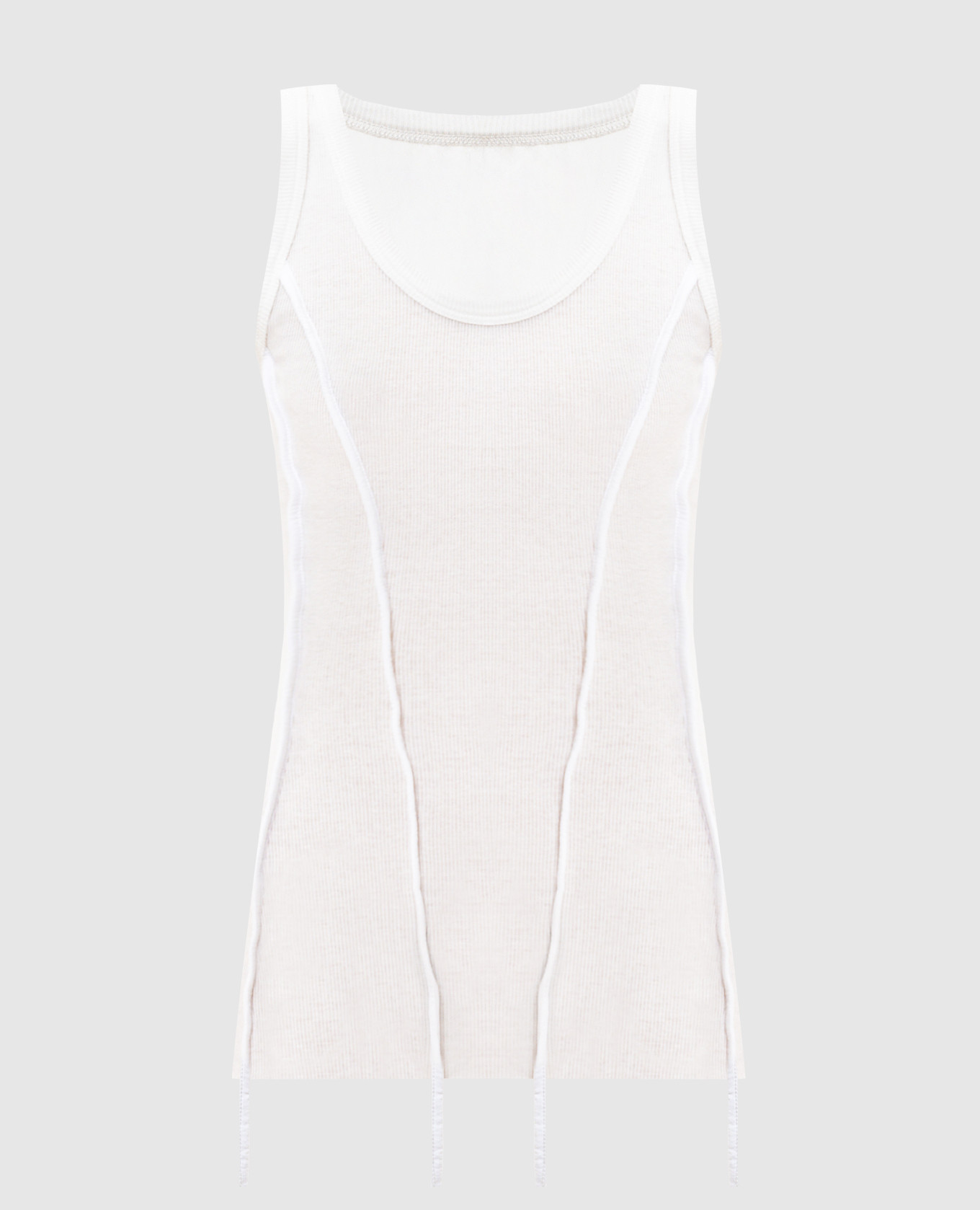 White ribbed tank top with accent stitching