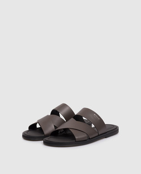 Bally Brown leather flip-flops with textured logo MSS05HVT980