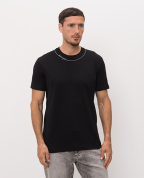 Dolce&Gabbana Black T-shirt with contrast logo embroidery G8RN8ZG7P9O