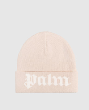 Palm Angels Children's beige hat with logo pattern F6PAJBHT227