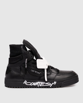 Off-White Court Courtesy 3.0 Black Leather High Top Sneakers OMIA065C99LEA007