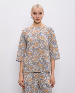 Max Mara Weekend GINNICO blue printed silk blouse WKDGINNICO