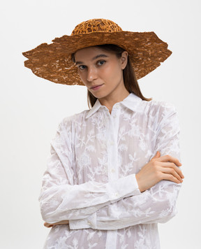 Ermanno Scervino Life Brown hat with floral pattern and raffia D484V500ZQP