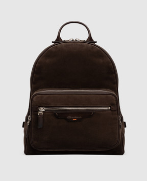 Santoni Brown suede backpack with logo UIBBA2364ENASNQ