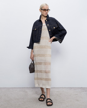 Brunello Cucinelli Beige striped dress with sequins M58772A90