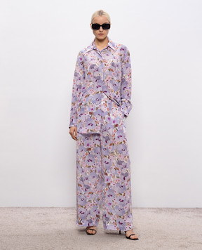 Balmain Purple silk pants with floral print GF1PN215SF37