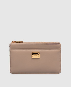 Dolce&Gabbana Brown leather cardholder with metal plate BI1261A9S25