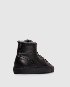 Doucal's Black leather high-tops with fur and a monil chain DD8933JESSUM281