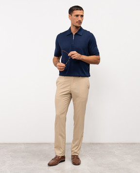 Stefano Ricci Blue silk polo shirt with embroidered monogram logo K616215P31F26101