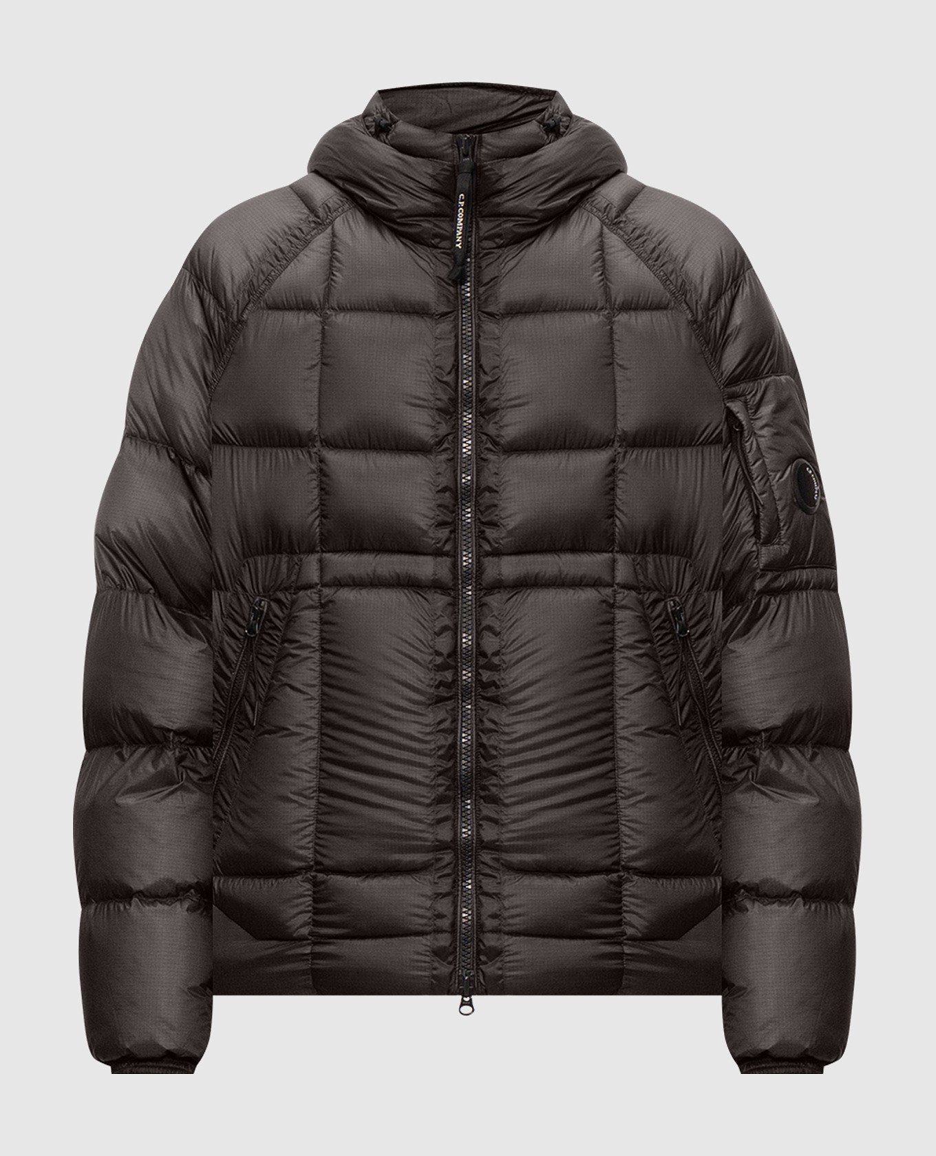 Black down jacket with logo patch