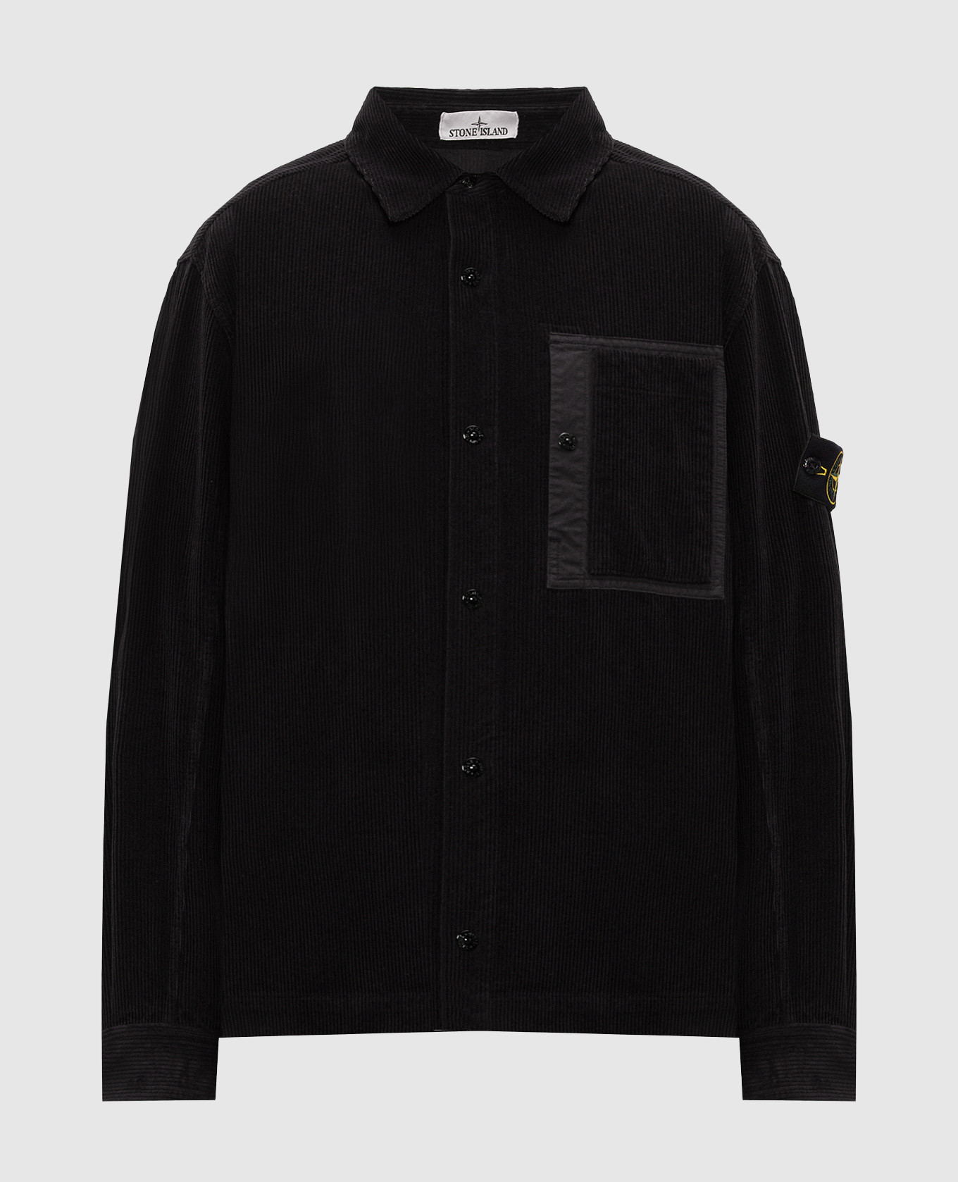 Black corduroy shirt with logo patch