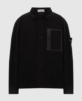 Stone Island Black corduroy shirt with logo patch L2S151200016S0212