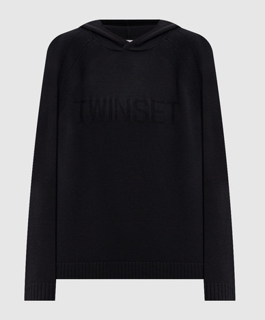 Black hoodie with logo pattern