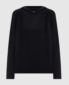 Twinset Black hoodie with logo pattern 262LI3NCC
