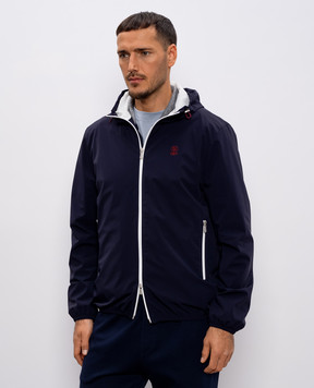 Brunello Cucinelli Blue windbreaker with embroidered emblem MM49A7440G