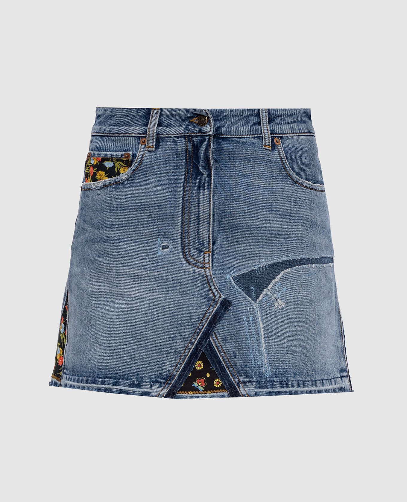 

Blue denim mini skirt with logo patch Valentino, Light blue