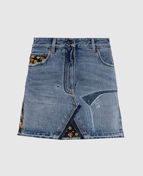 Valentino Blue denim mini skirt with logo patch 8B3DD21C9YB