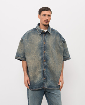 Balmain Blue denim shirt with vintage effect GH1HB050DG10