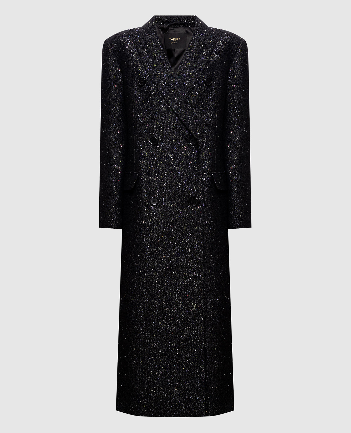 Black double-breasted coat with lurex Twinset