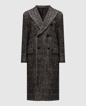 Dolce&Gabbana Black double-breasted coat with patterned wool G050LTFMZAQ