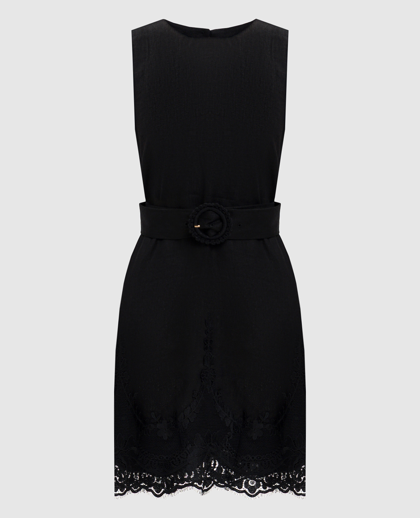 Black linen mini dress with lace