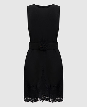 Twinset Black linen mini dress with lace 261TT2180