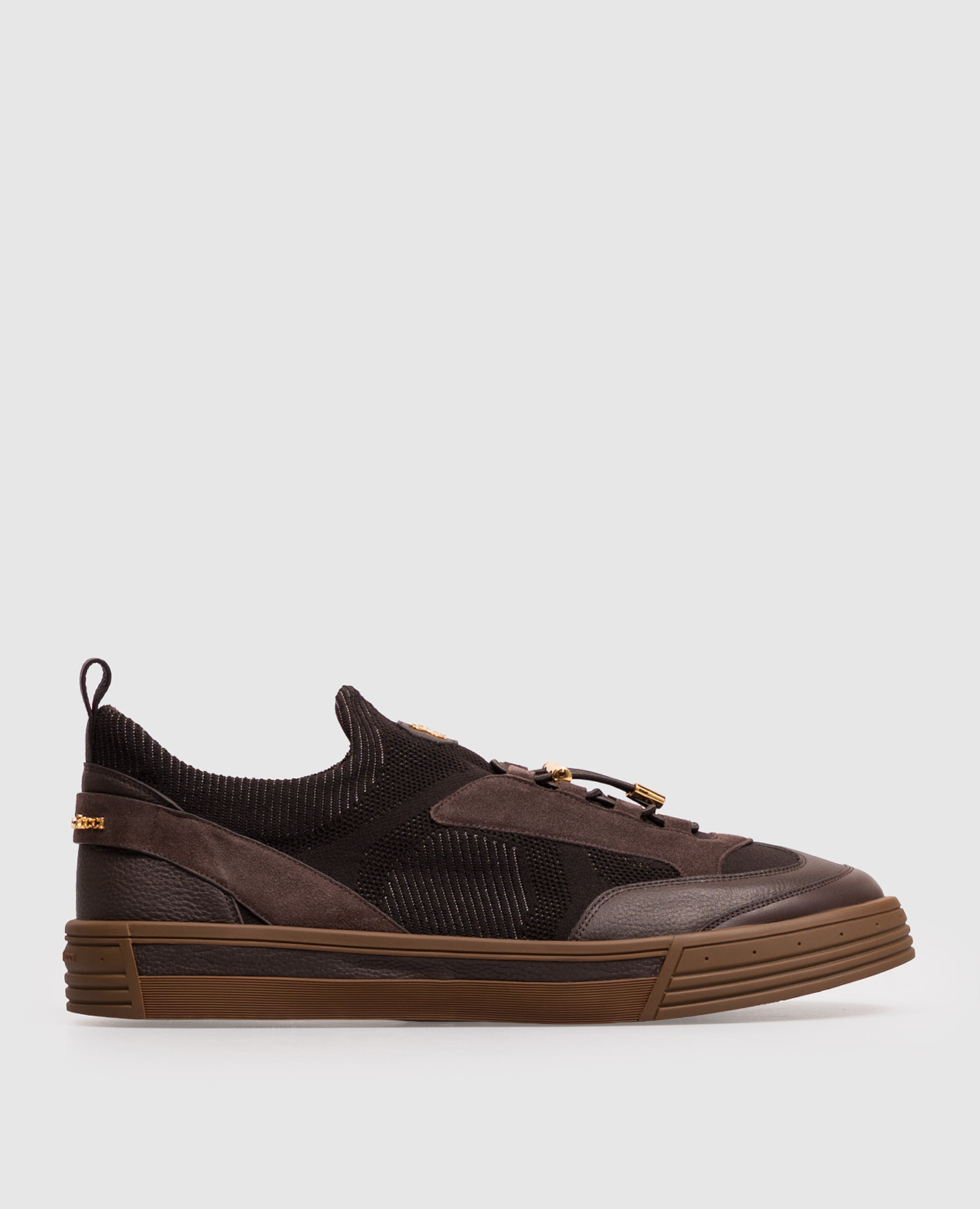 Brown combination sneakers with textured logo