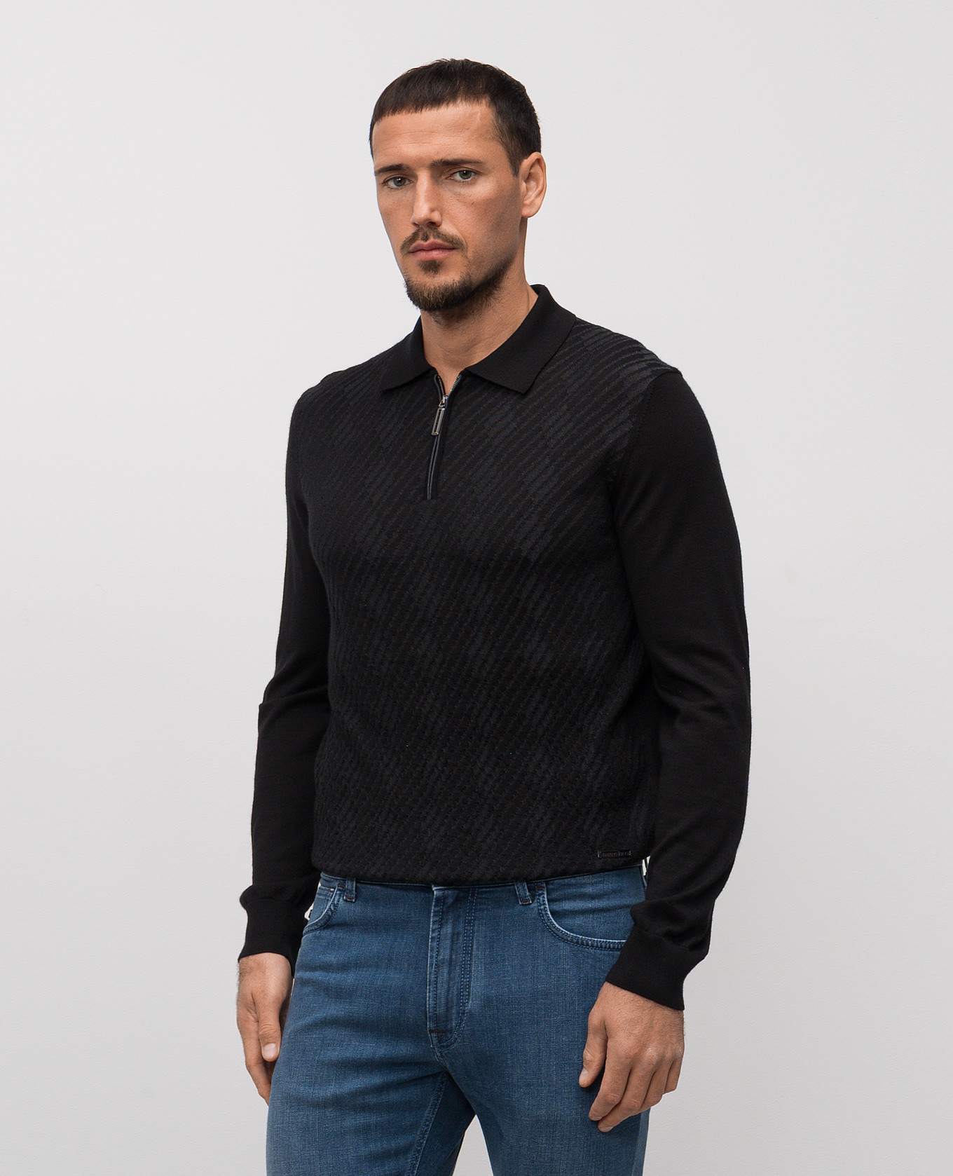 

Black cashmere and silk patterned polo shirt Stefano Ricci