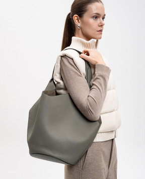 Khaite Grey leather tote bag with logo HAITEBAG