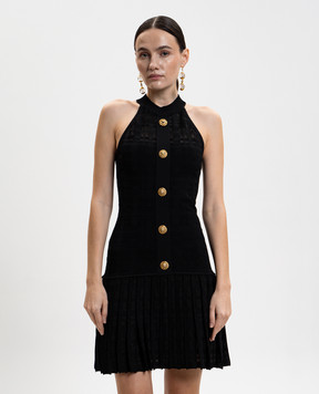 Balmain Black mini dress with pleating GF1R3375KJ36