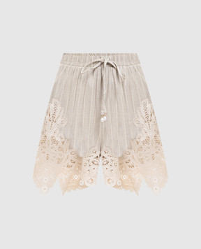Twinset Beige striped linen shorts 261LM2FDD