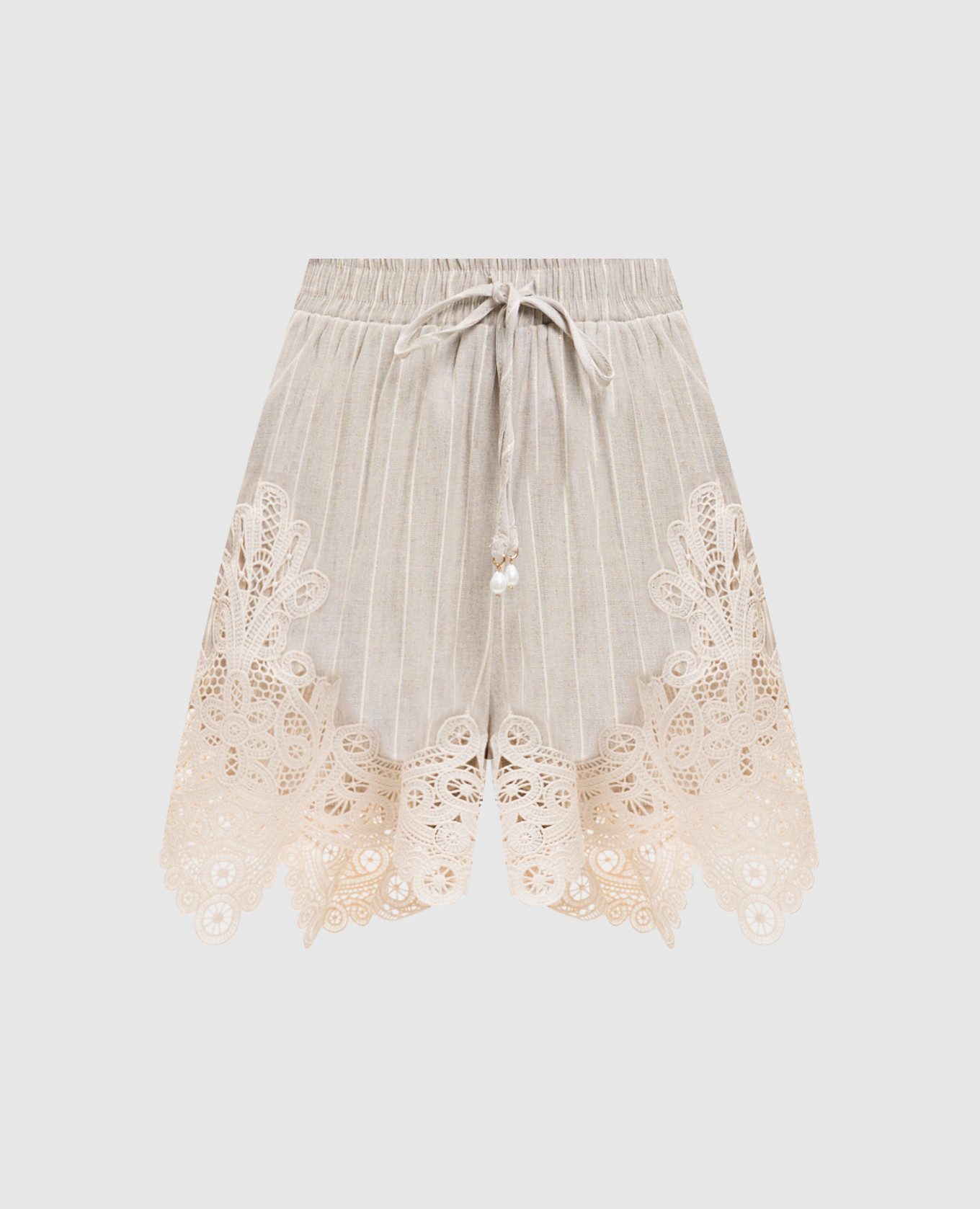 Beige striped linen shorts