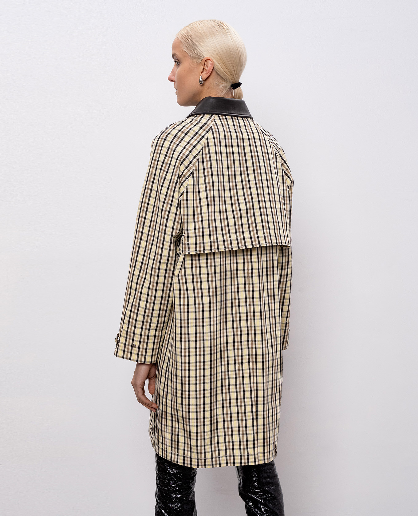 Beige checked jacket with leather collar Yves Salomon Army 4