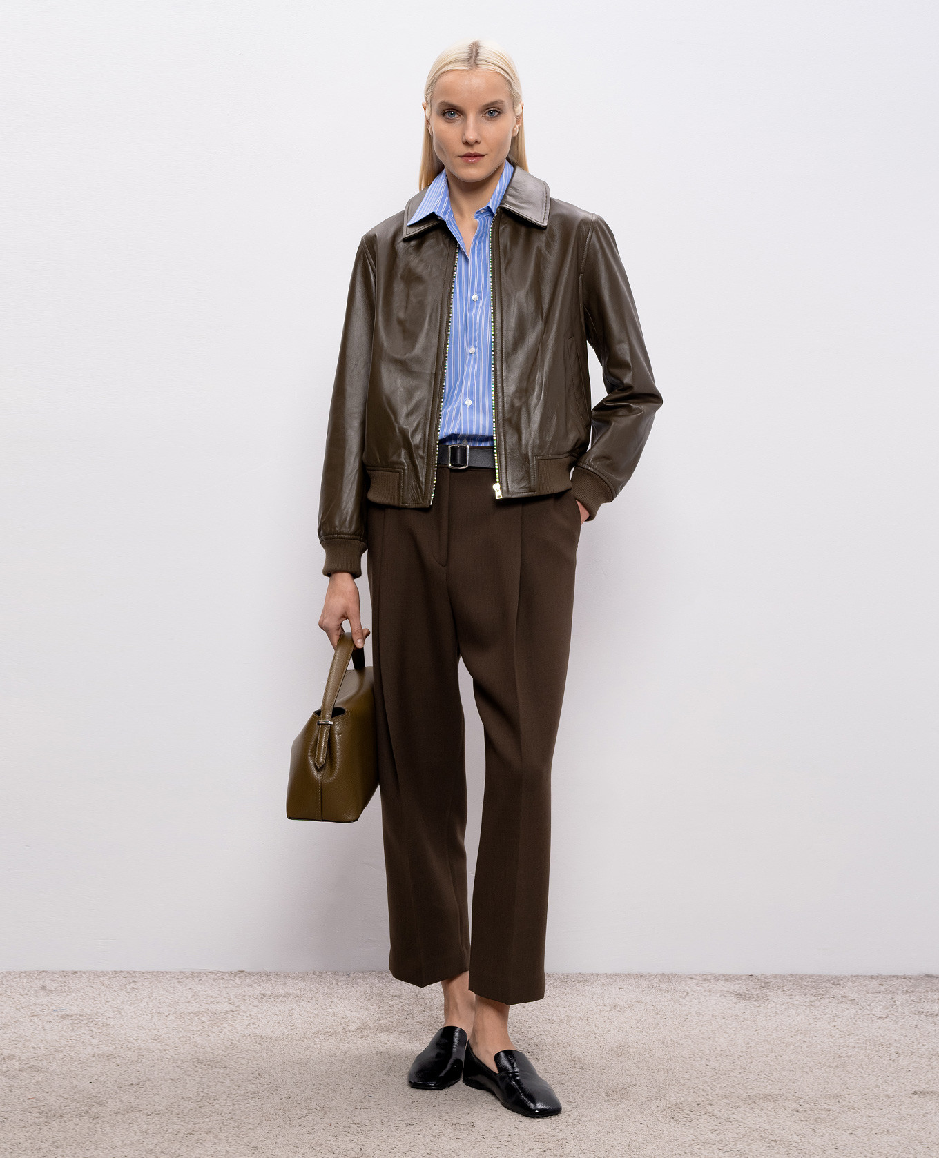 Khaki leather jacket Yves Salomon 2