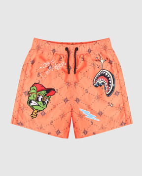 Sprayground Children's orange swim shorts with branded print SPY1478ORNG